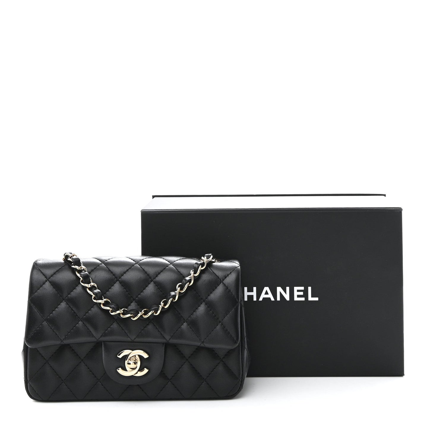 Lambskin Quilted Mini Rectangular Flap Black