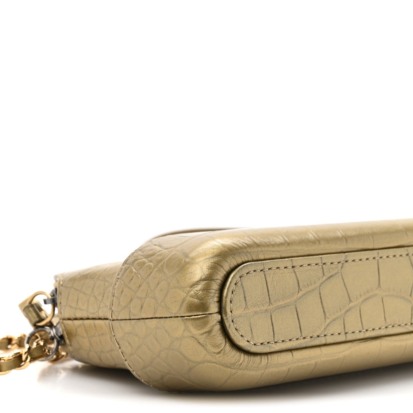 Metallic Calfskin Crocodile Embossed Small Gabrielle Clutch With Chain Gold