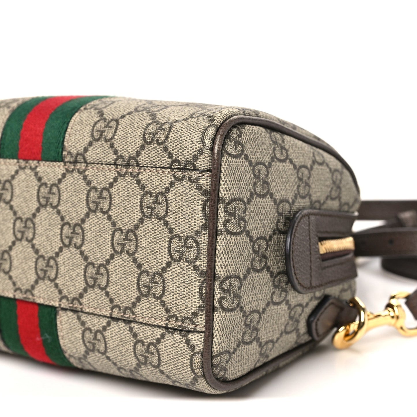 GG Supreme Monogram Textured Dollar Calfskin Web Mini Ophidia Top Handle Bowler Bag Beige Ebony New Acero