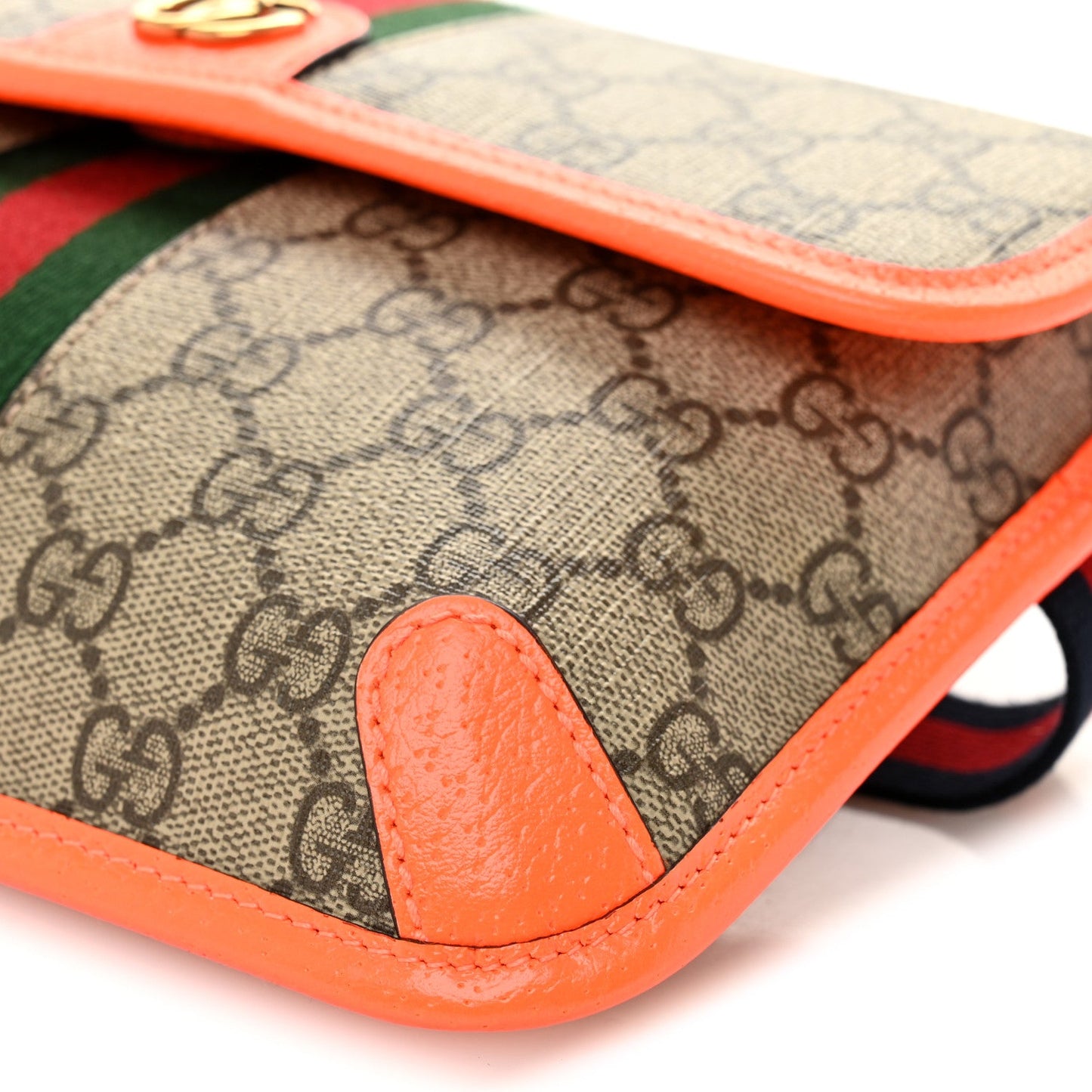 GG Supreme Monogram Web Small Ophidia Belt Bag Beige Ebony Orange Fluo
