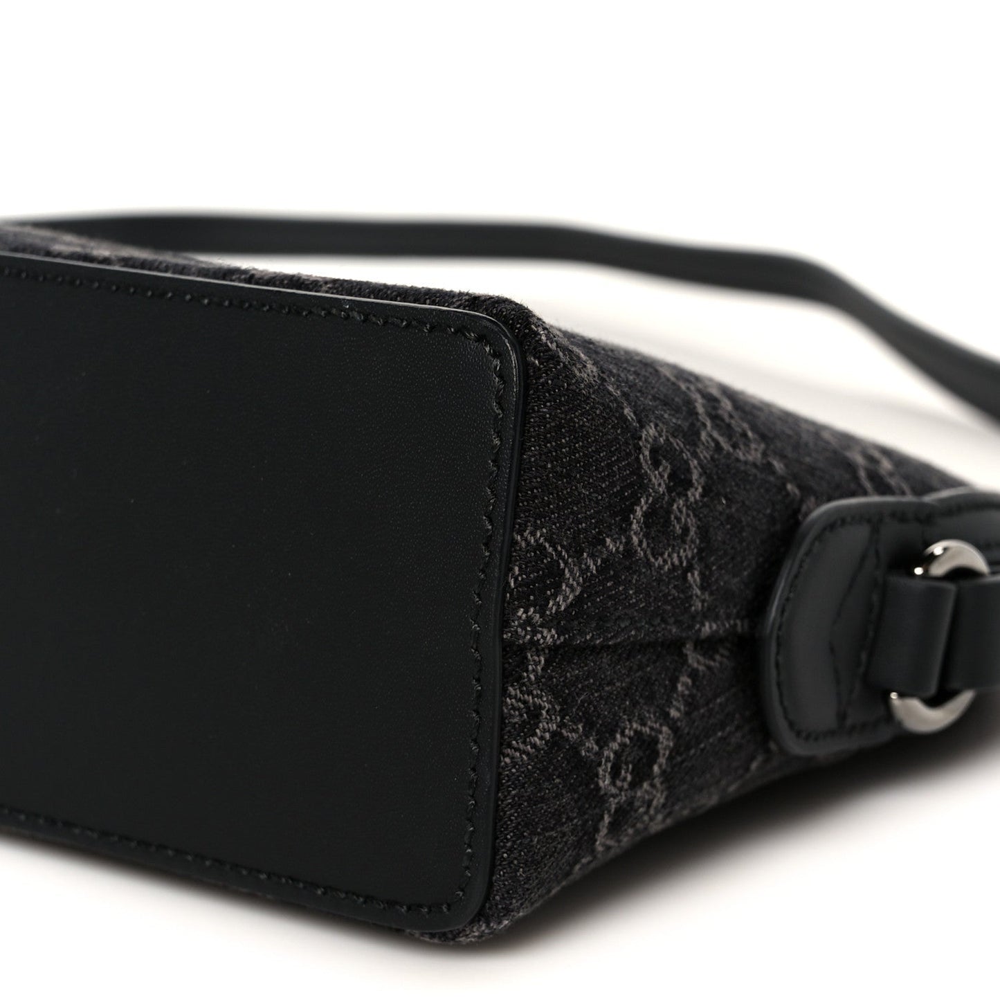 Denim Cuoio Harness GG Monogram Small Ophidia Dome Shoulder Bag Black Medium Grey