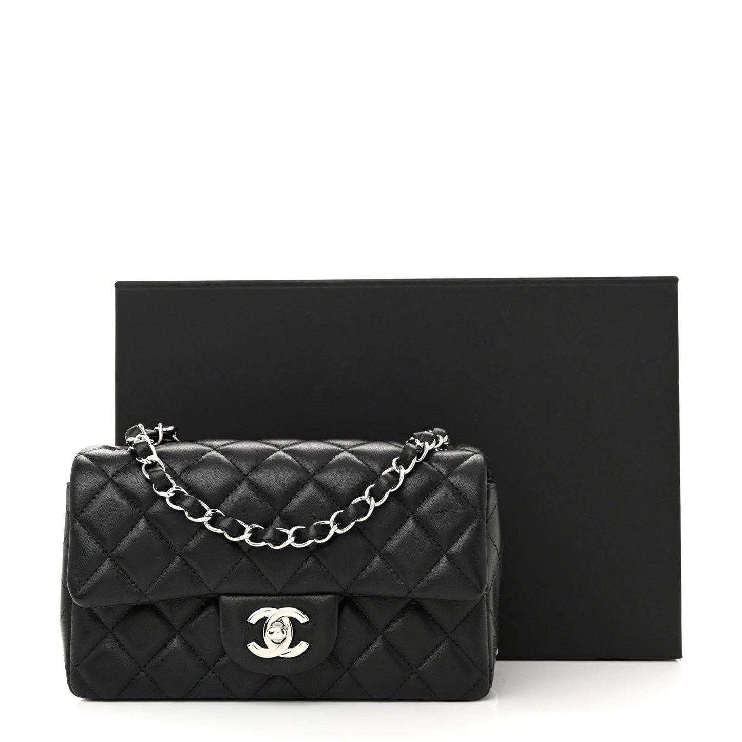 Lambskin Quilted Mini Rectangular Flap Black