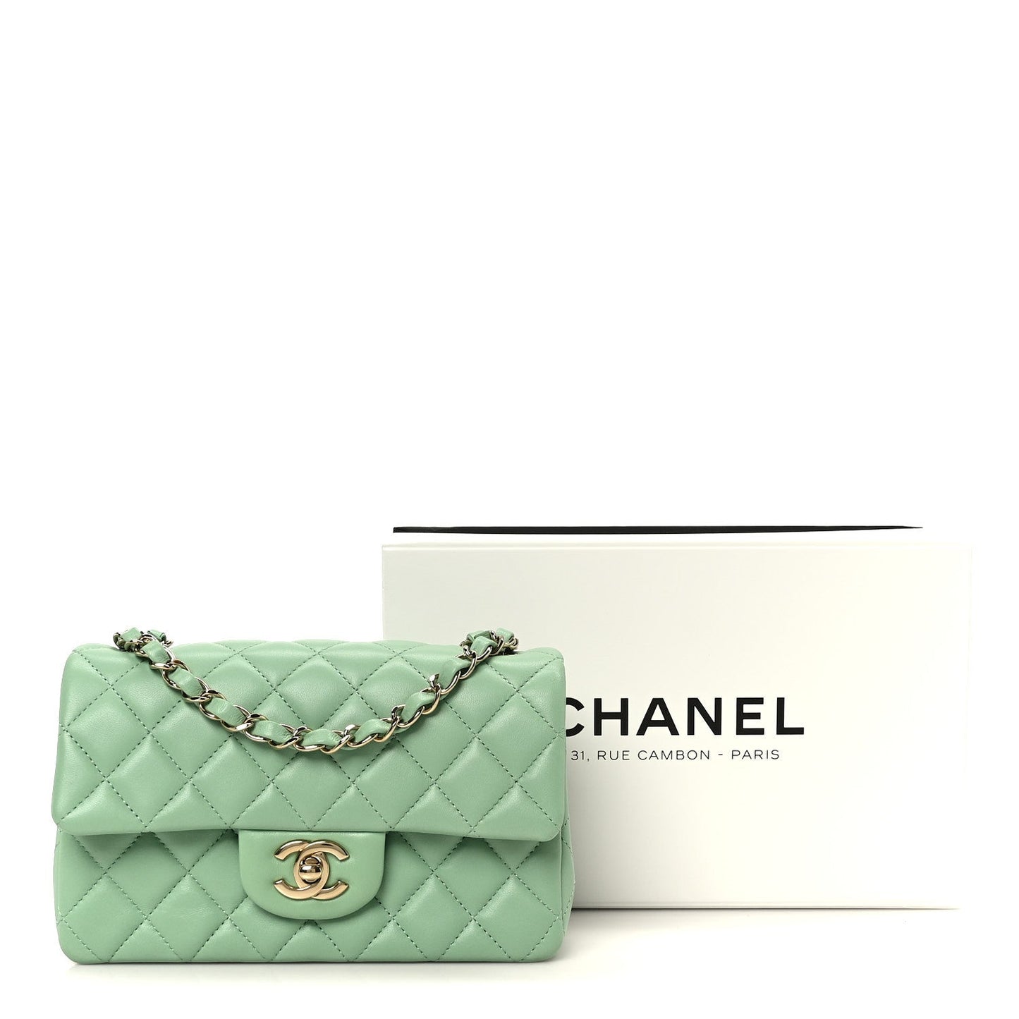 Lambskin Quilted Mini Rectangular Flap Green