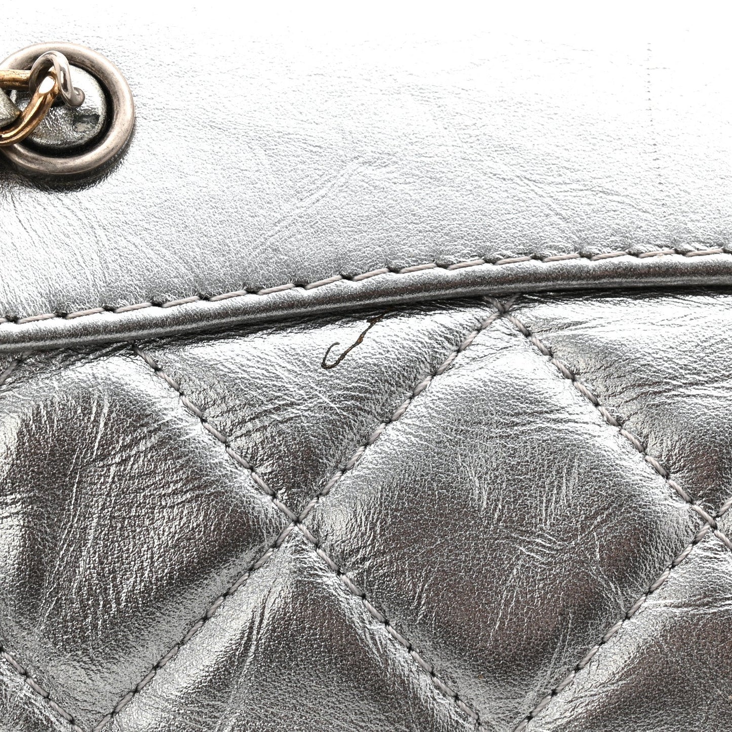 Metallic Crumpled Calfskin Quilted Small Gabrielle Backpack Silver