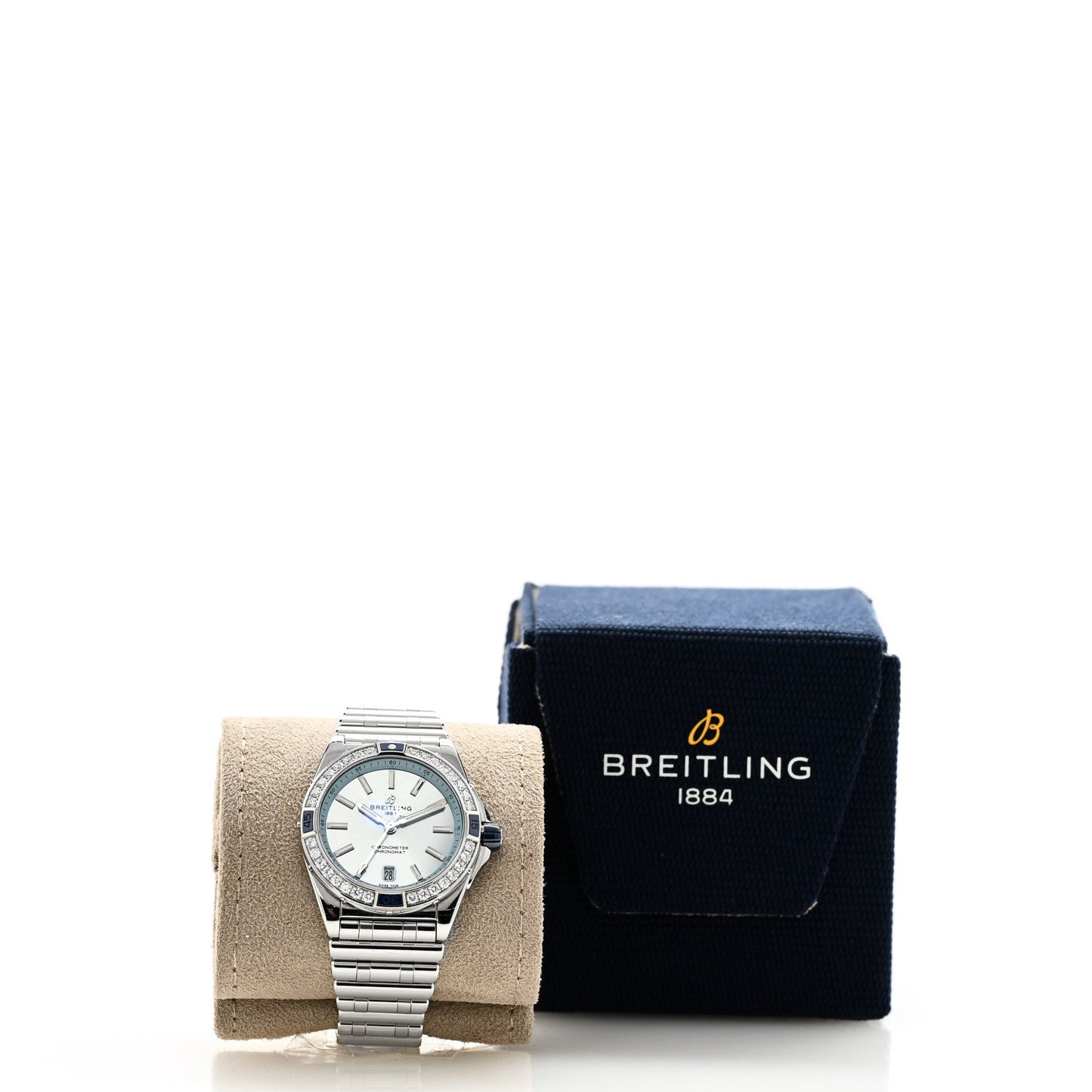 Stainless Steel Diamond Bezel 38mm Chronomat Automatic Watch Ice Blue A17356