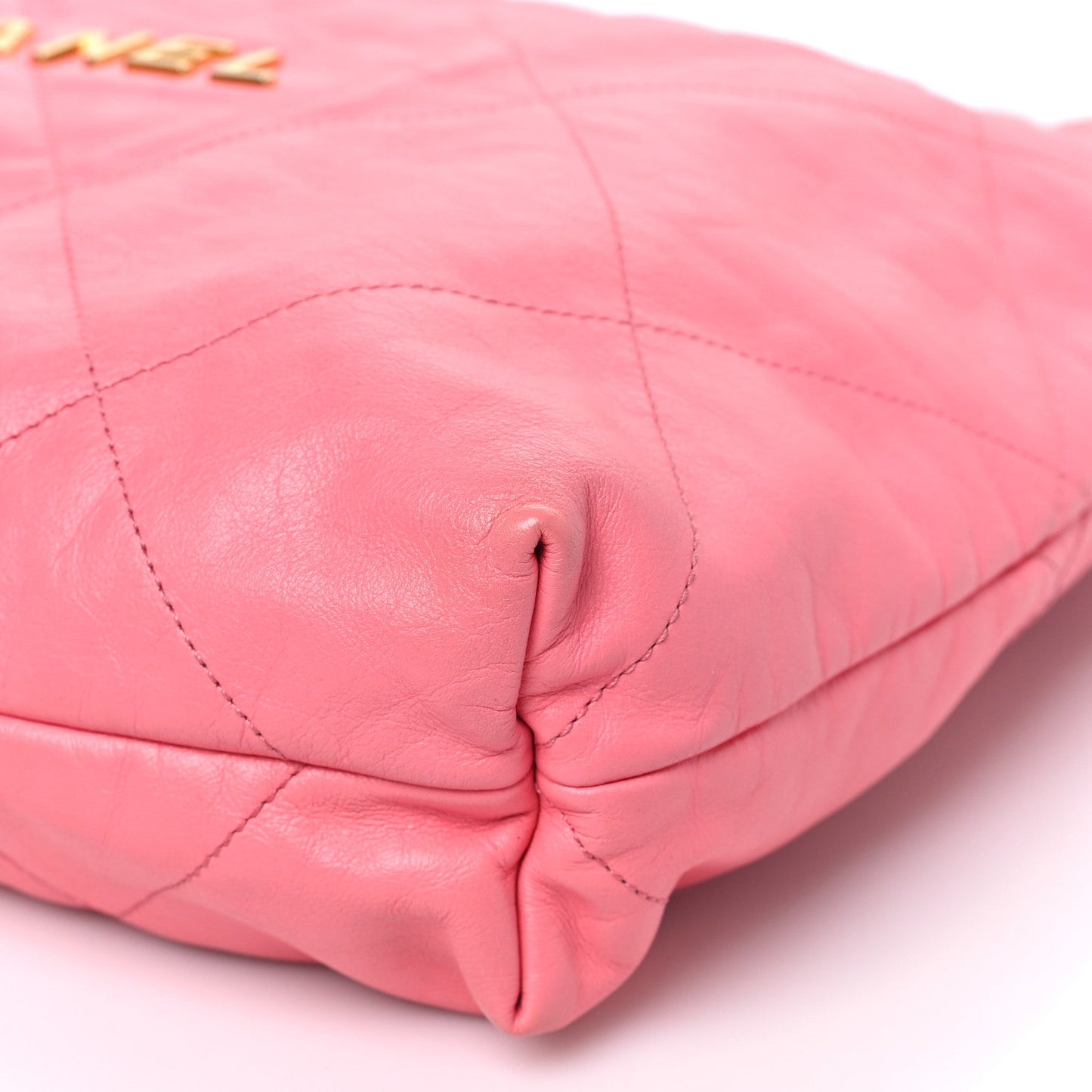 Shiny Calfskin Quilted Chanel 22 Drawstring Bag Coral Pink