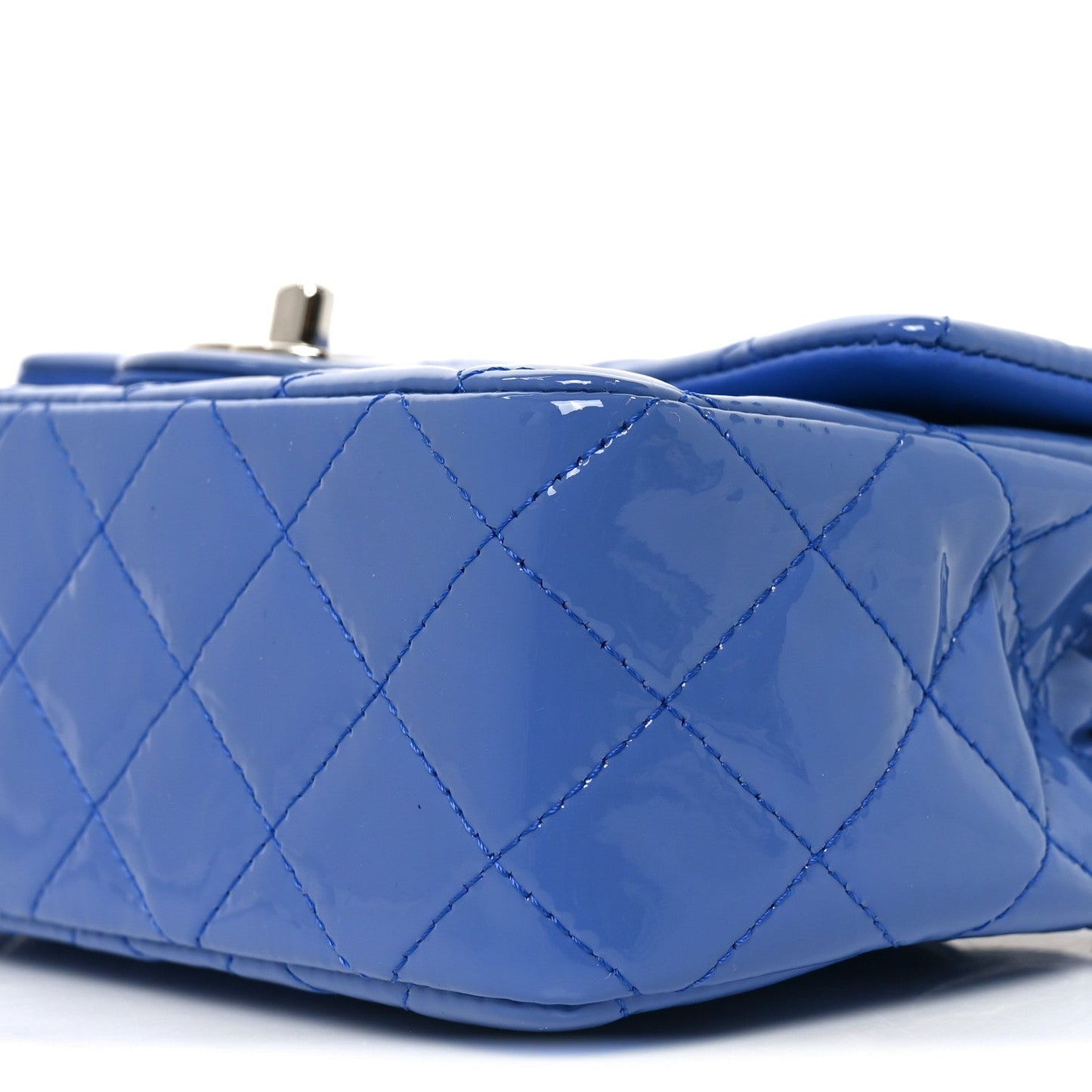 Patent Calfskin Quilted Mini Rectangular Flap Blue