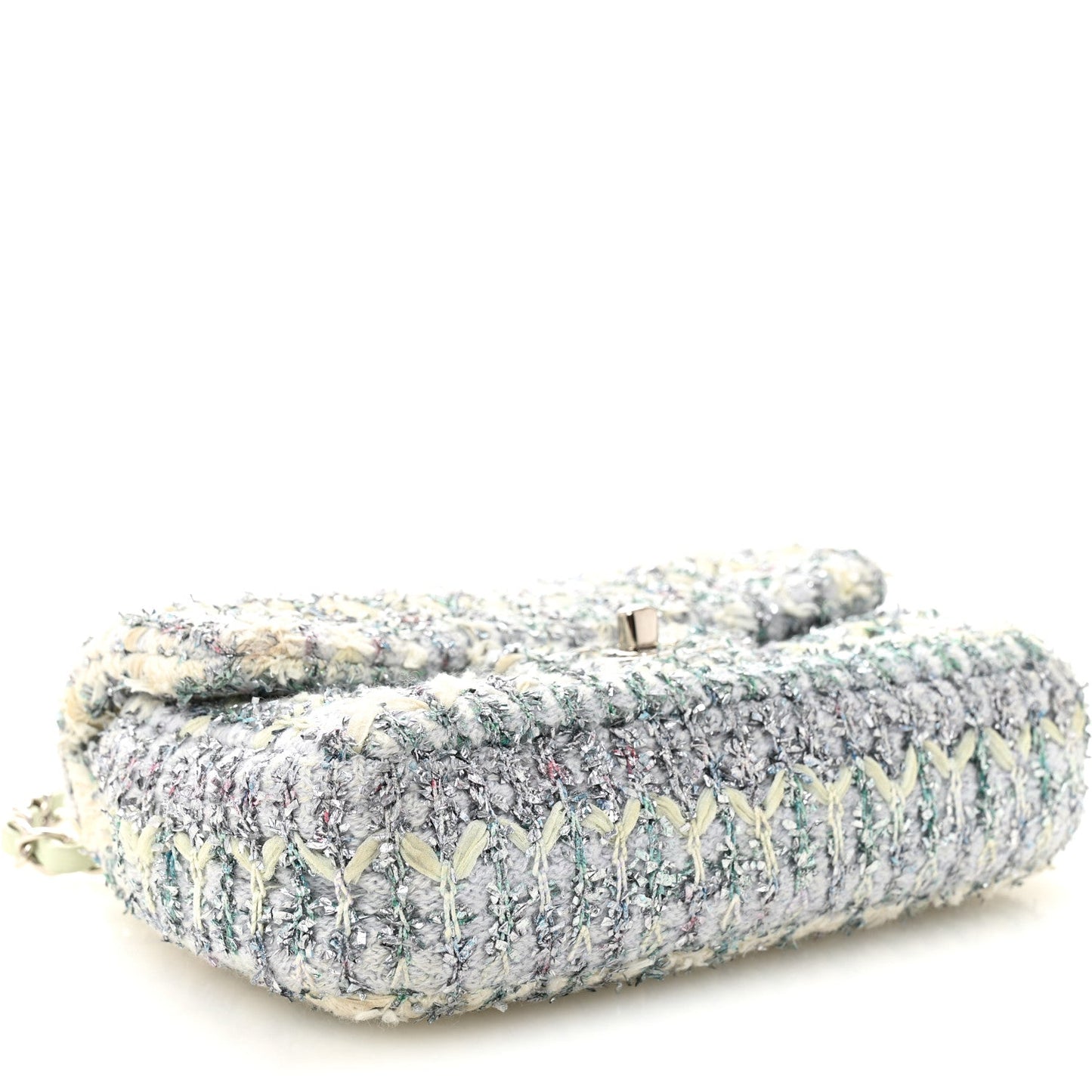 Tweed Quilted Mini Rectangular Flap Light Green Silver White