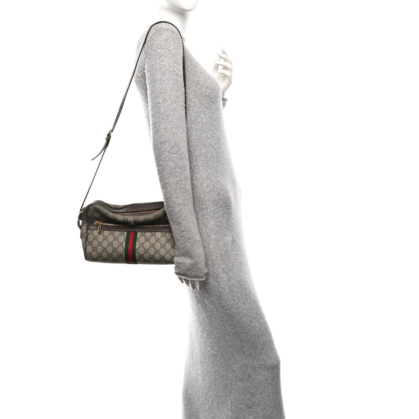 GG Supreme Monogram Web Small Ophidia Shoulder Bag Brown
