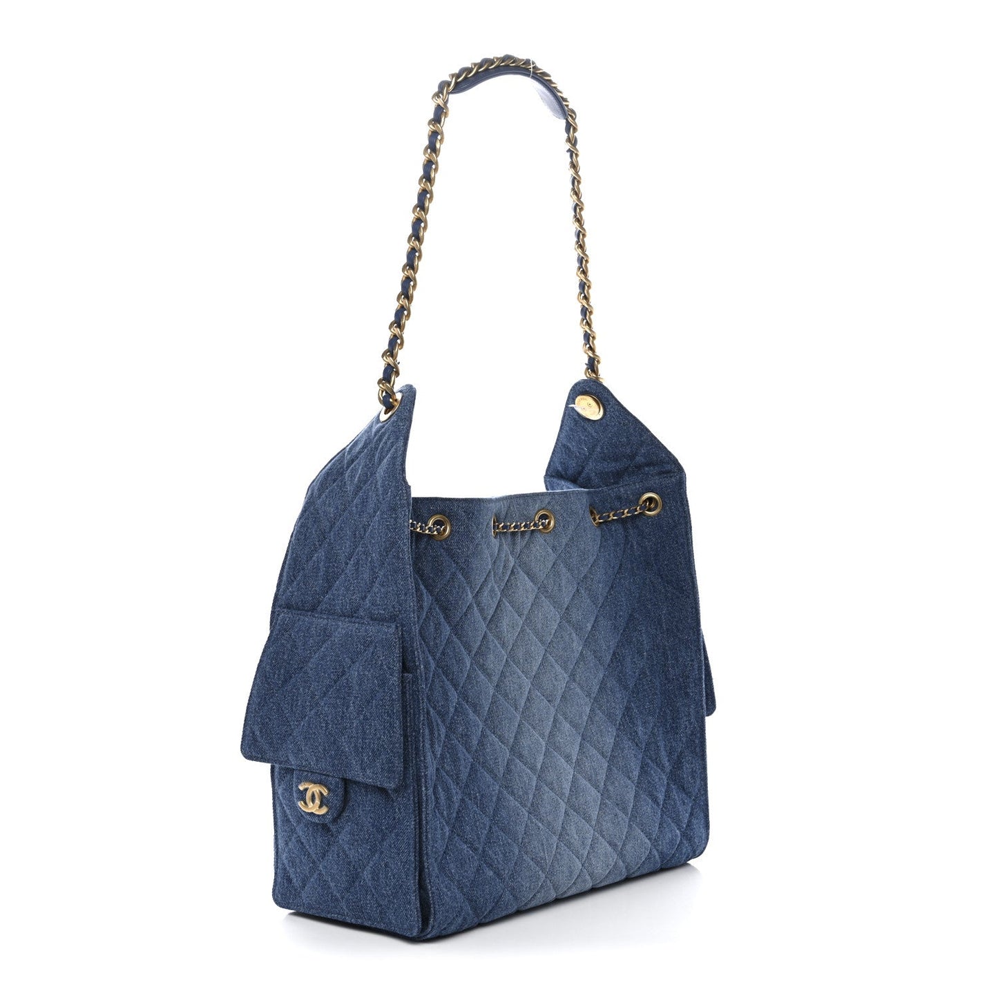 Washed Denim Quilted Medium Chanel 25 Handbag Blue