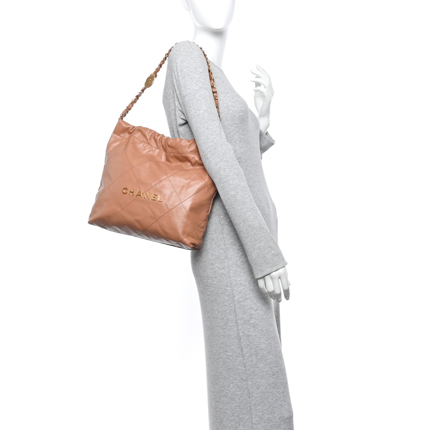 Shiny Calfskin Quilted Small Chanel 22 Beige