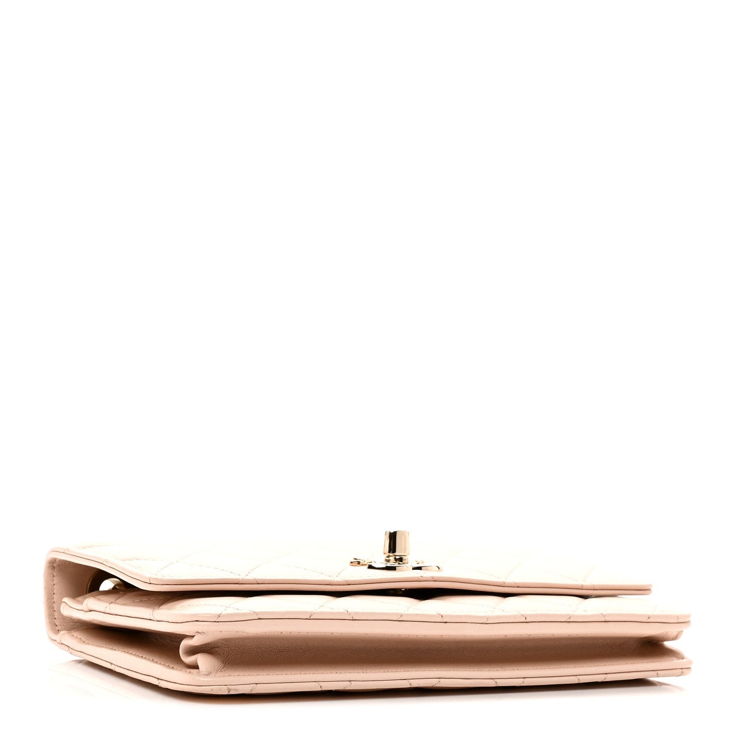 Lambskin Quilted Trendy CC Wallet On Chain WOC Light Beige