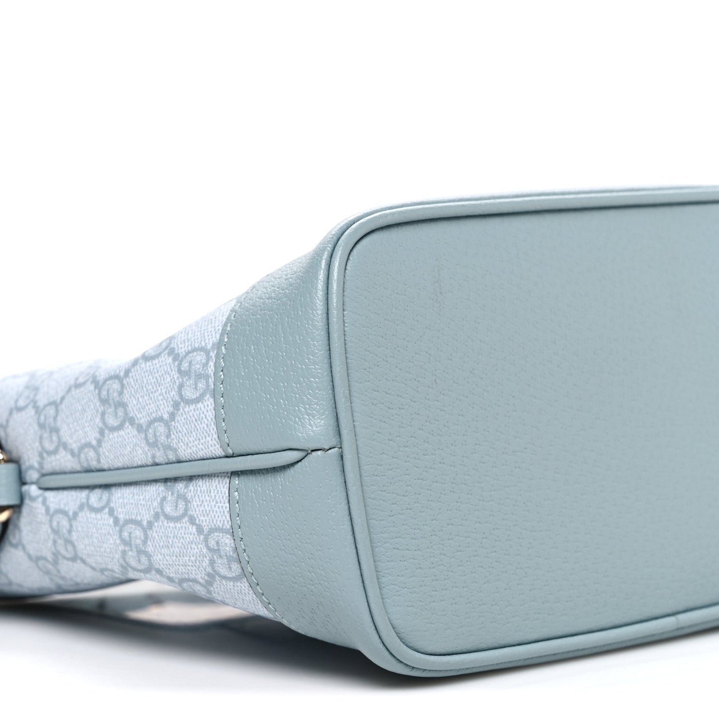 GG Supreme Monogram Textured Dollar Calfskin Web Small Ophidia Bucket Shoulder Bag Dusty Blue