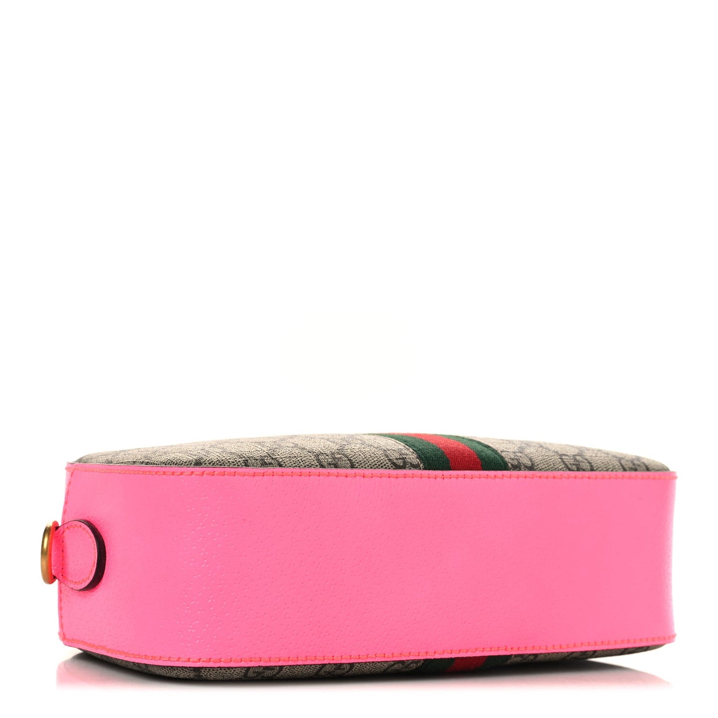 GG Supreme Monogram Textured Dollar Calfskin Web Ophidia Small Crossbody Bag Beige Ebony Fuchsia