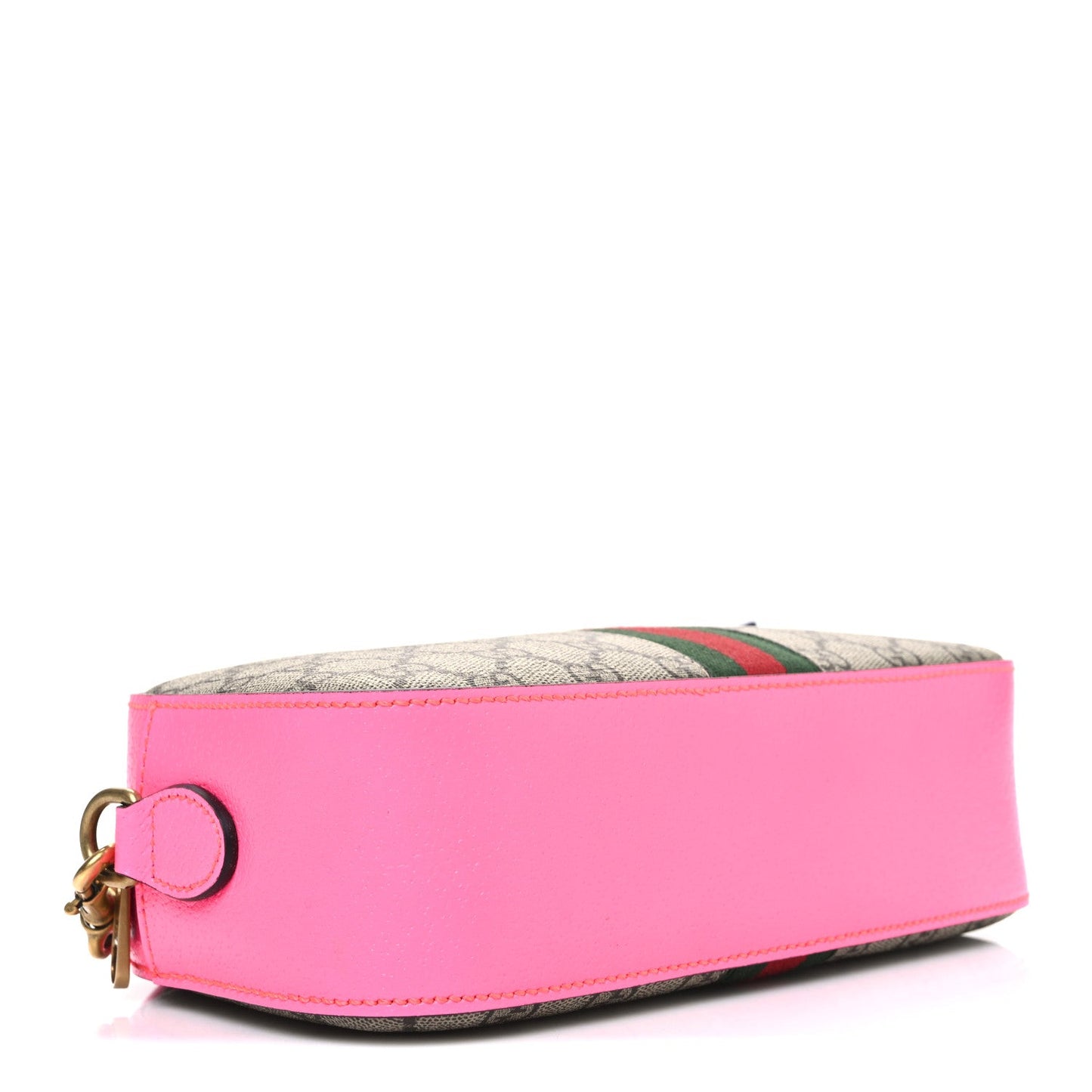 GG Supreme Monogram Textured Dollar Calfskin Web Ophidia Small Crossbody Bag Beige Ebony Fuchsia