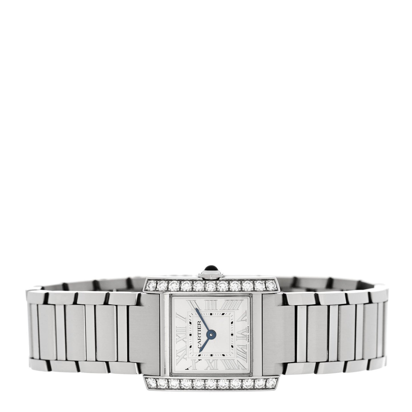 Stainless Steel Diamond Bezel 21mm Tank Francaise Quartz Watch Silver