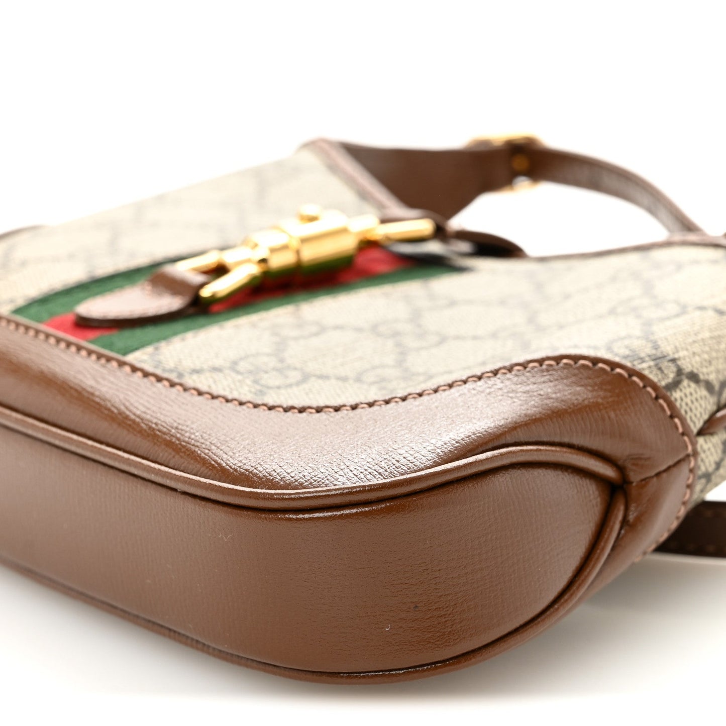 GG Supreme Monogram Azalea Calfskin Web Mini Jackie 1961 Hobo Beige Ebony Brown Sugar