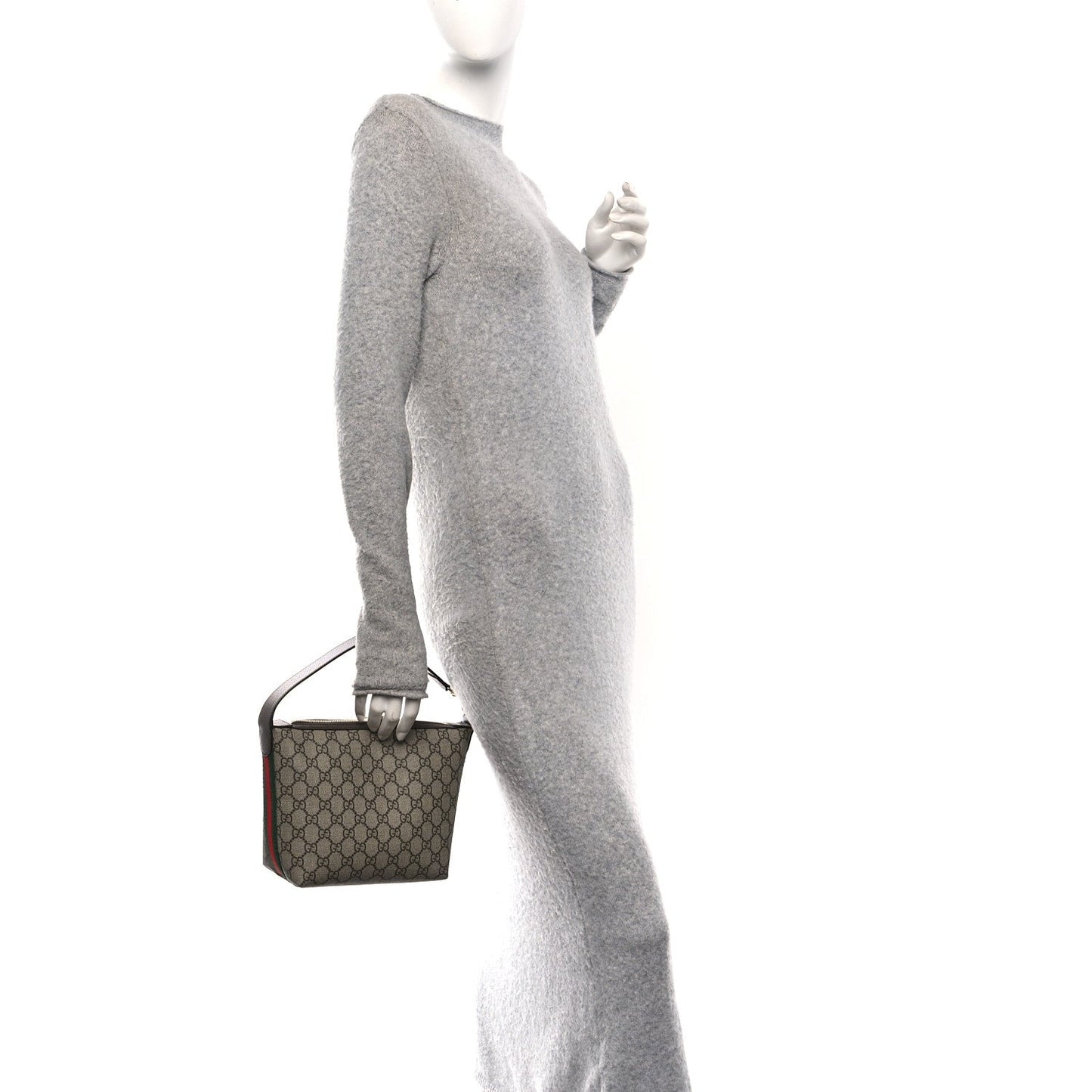 GG Supreme Monogram Textured Calfskin Web Super Mini Ophidia Shoulder Bag Beige Ebony New Acero