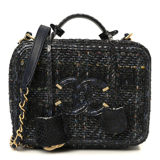 Tweed Snakeskin Quilted Medium CC Filigree Vanity Case Dark Navy