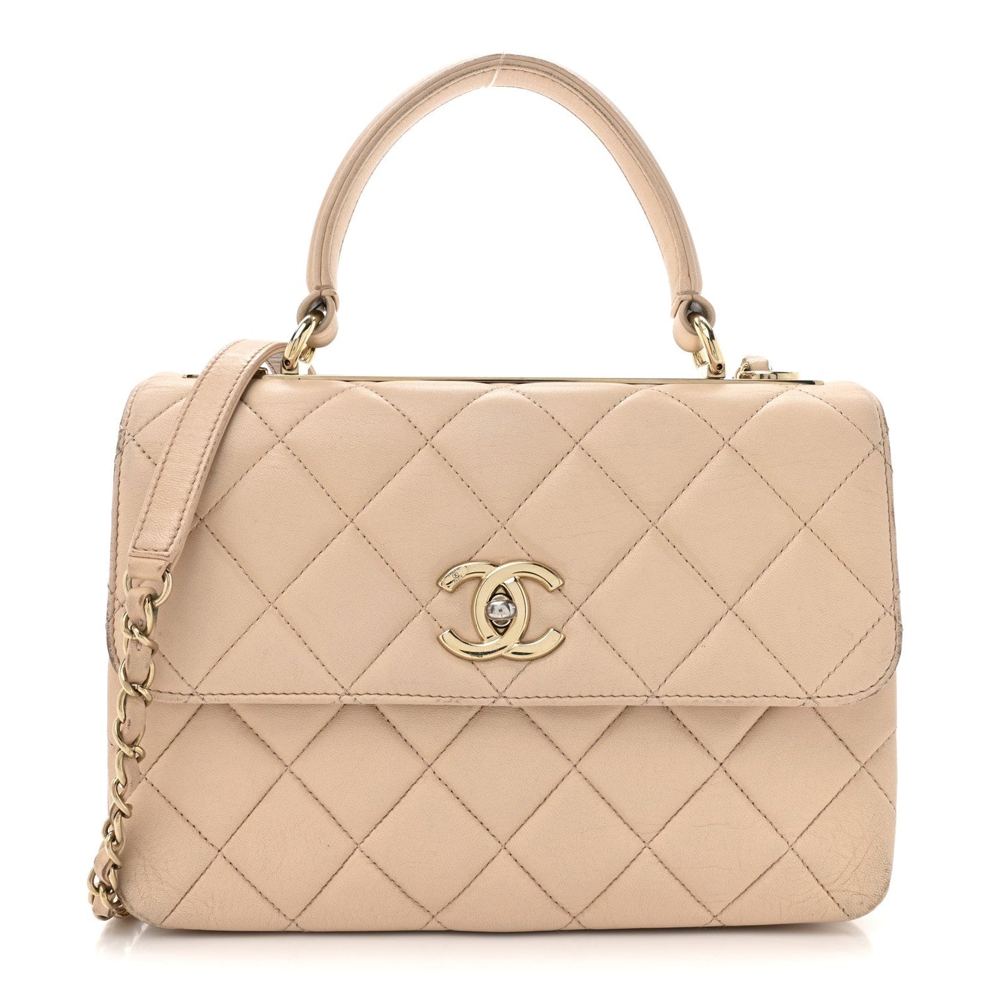Lambskin Quilted Small Trendy CC Dual Handle Flap Bag Beige