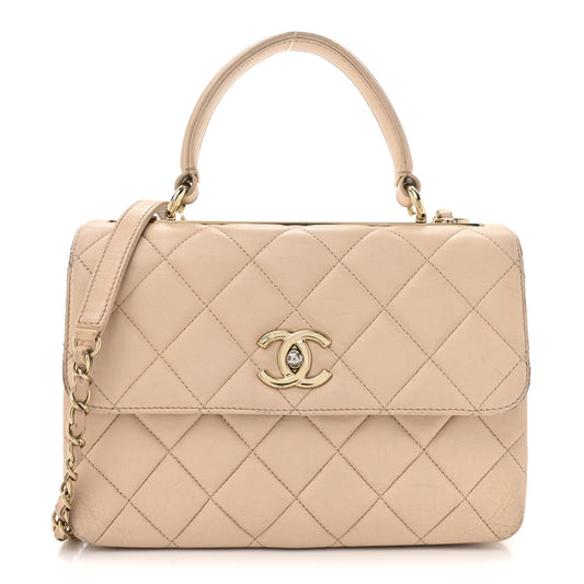 Lambskin Quilted Small Trendy CC Dual Handle Flap Bag Beige
