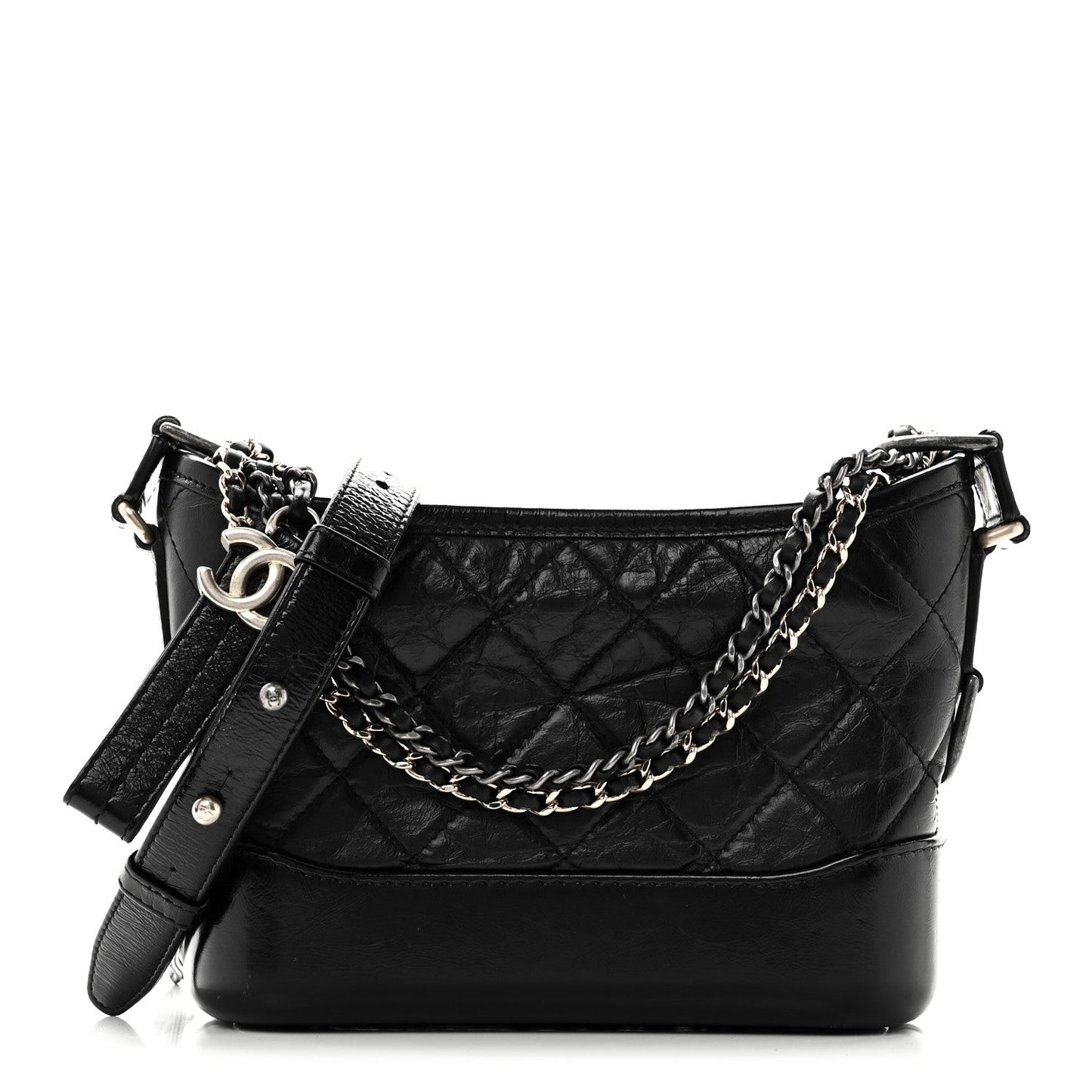 Aged Calfskin Quilted Small Gabrielle Hobo Black