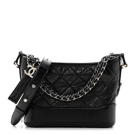 Aged Calfskin Quilted Small Gabrielle Hobo Black