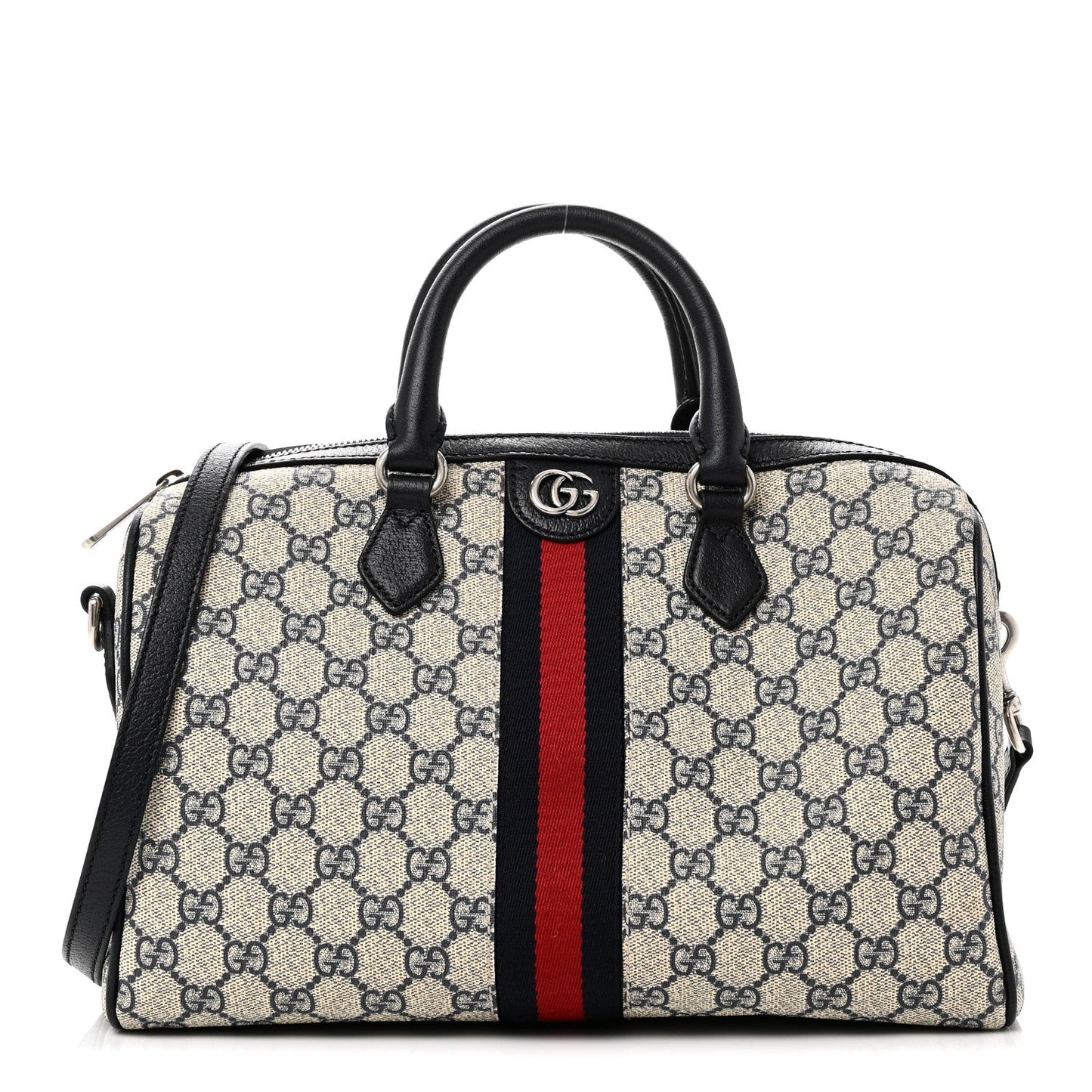 GG Supreme Monogram Web Medium Ophidia Top Handle Bag Beige Blue