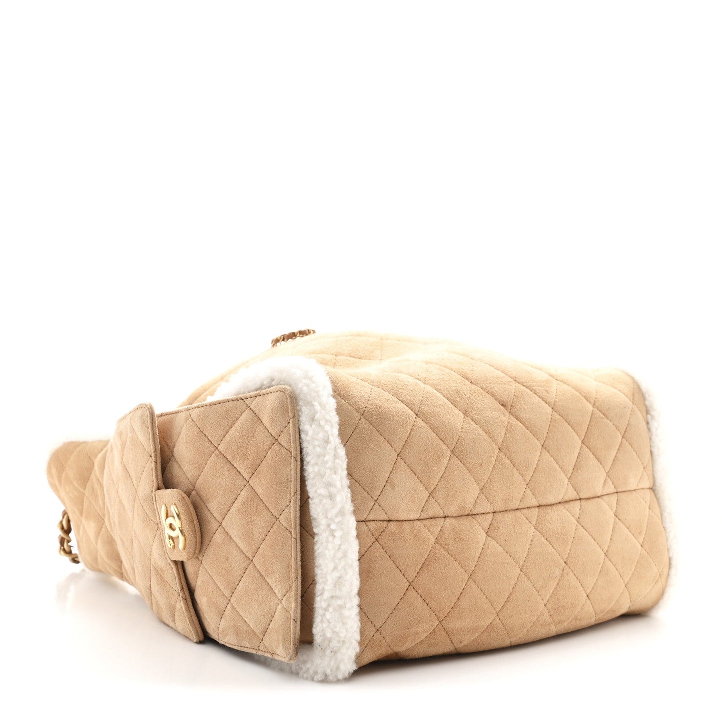 Suede Shearling Quilted Medium Chanel 25 Handbag Beige Natural
