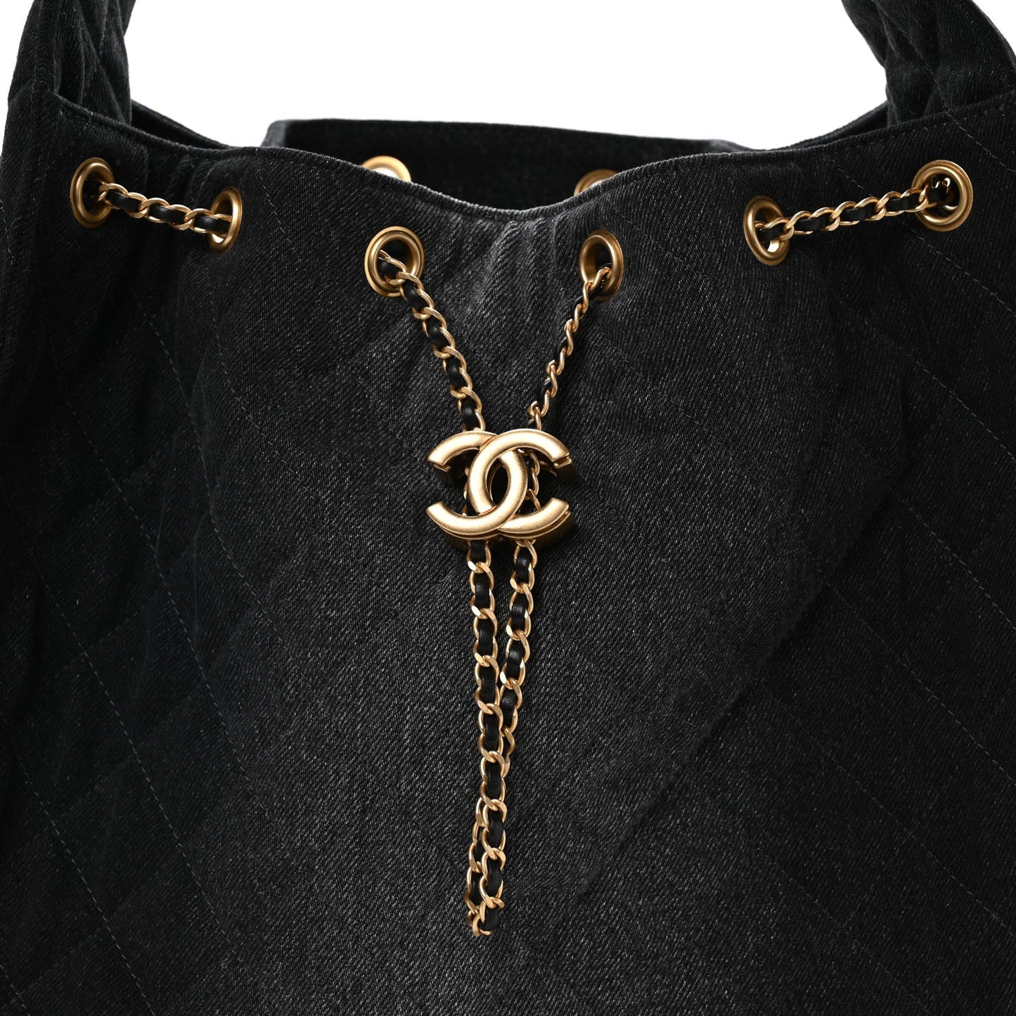 Washed Denim Quilted Medium Chanel 25 Handbag Black