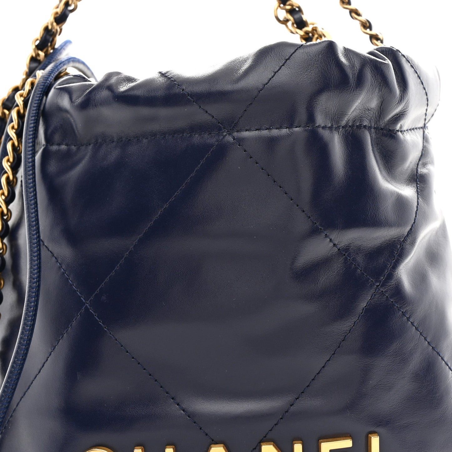 Shiny Calfskin Quilted Mini Chanel 22 Navy Blue