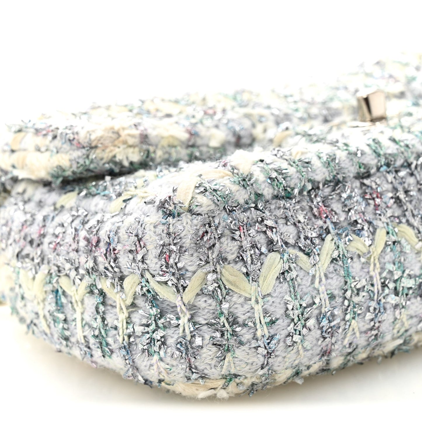Tweed Quilted Mini Rectangular Flap Light Green Silver White