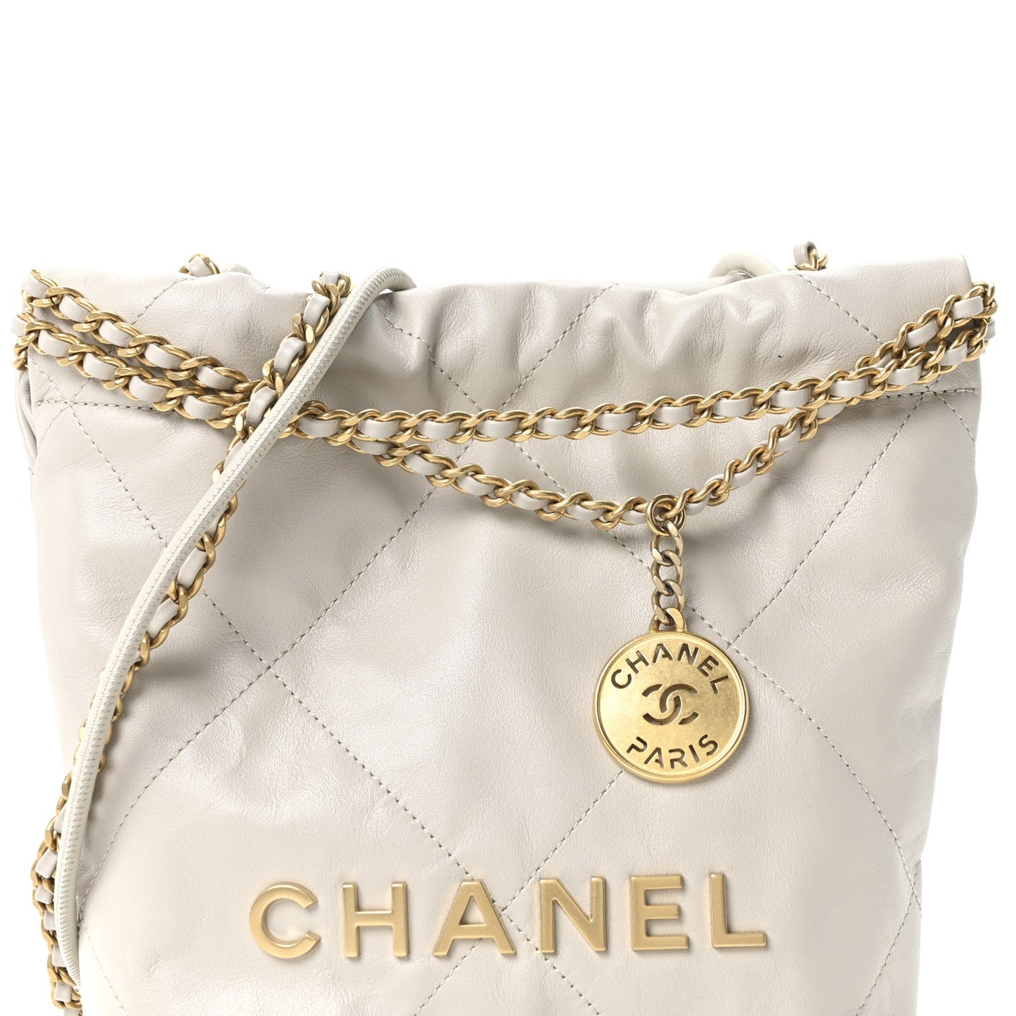 Shiny Calfskin Quilted Mini Chanel 22 Light Grey