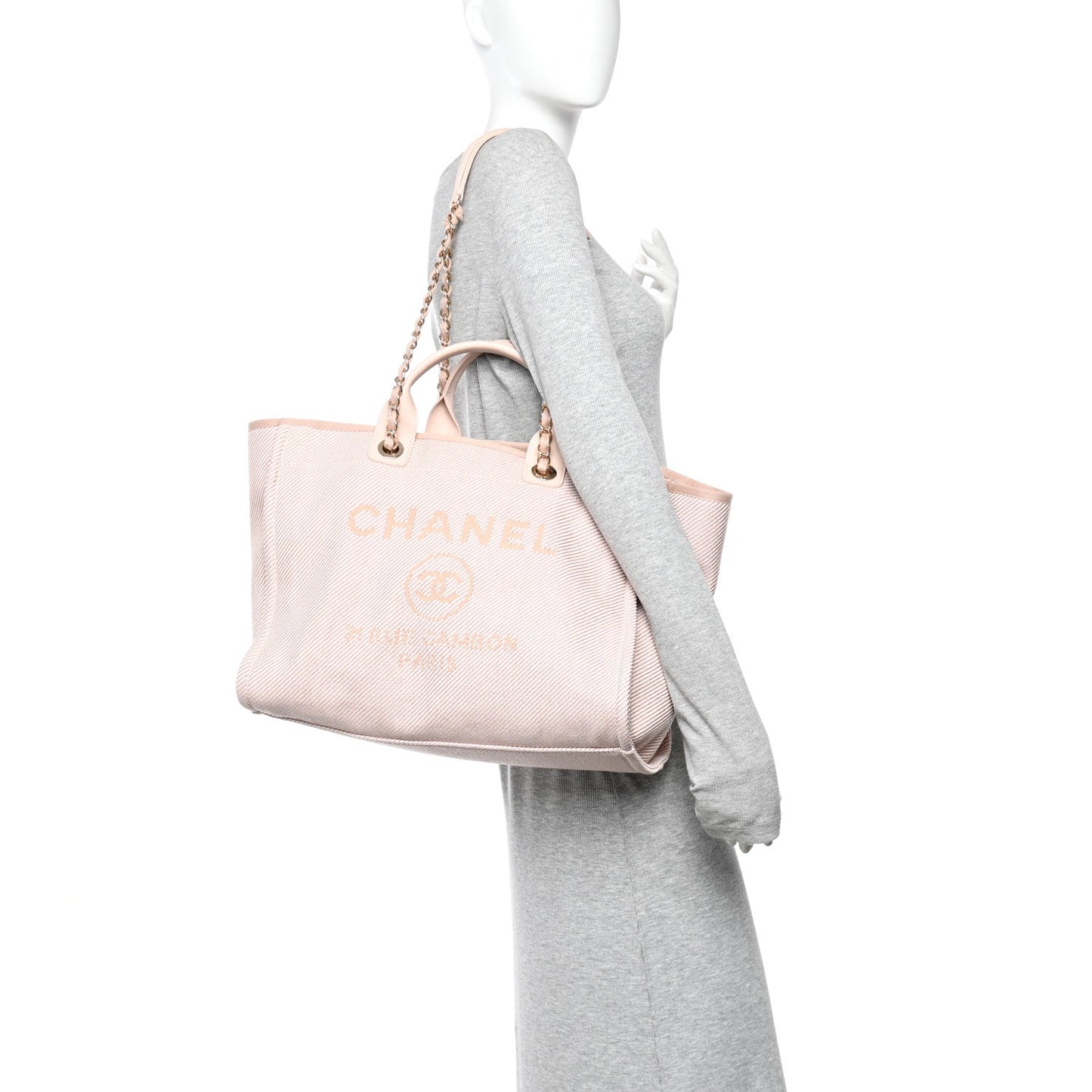 Mixed Fibers Calfskin Medium Deauville Tote Beige