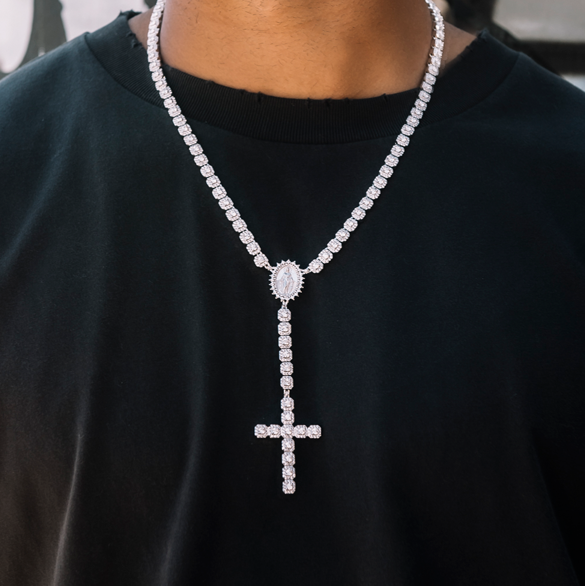 Micro Clustered Rosary Chain in White Gold - 6mm