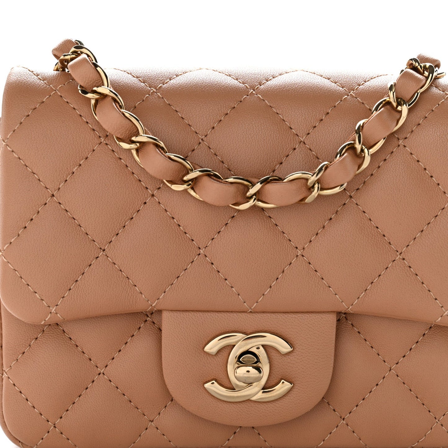 Lambskin Quilted Mini Square Flap Brown