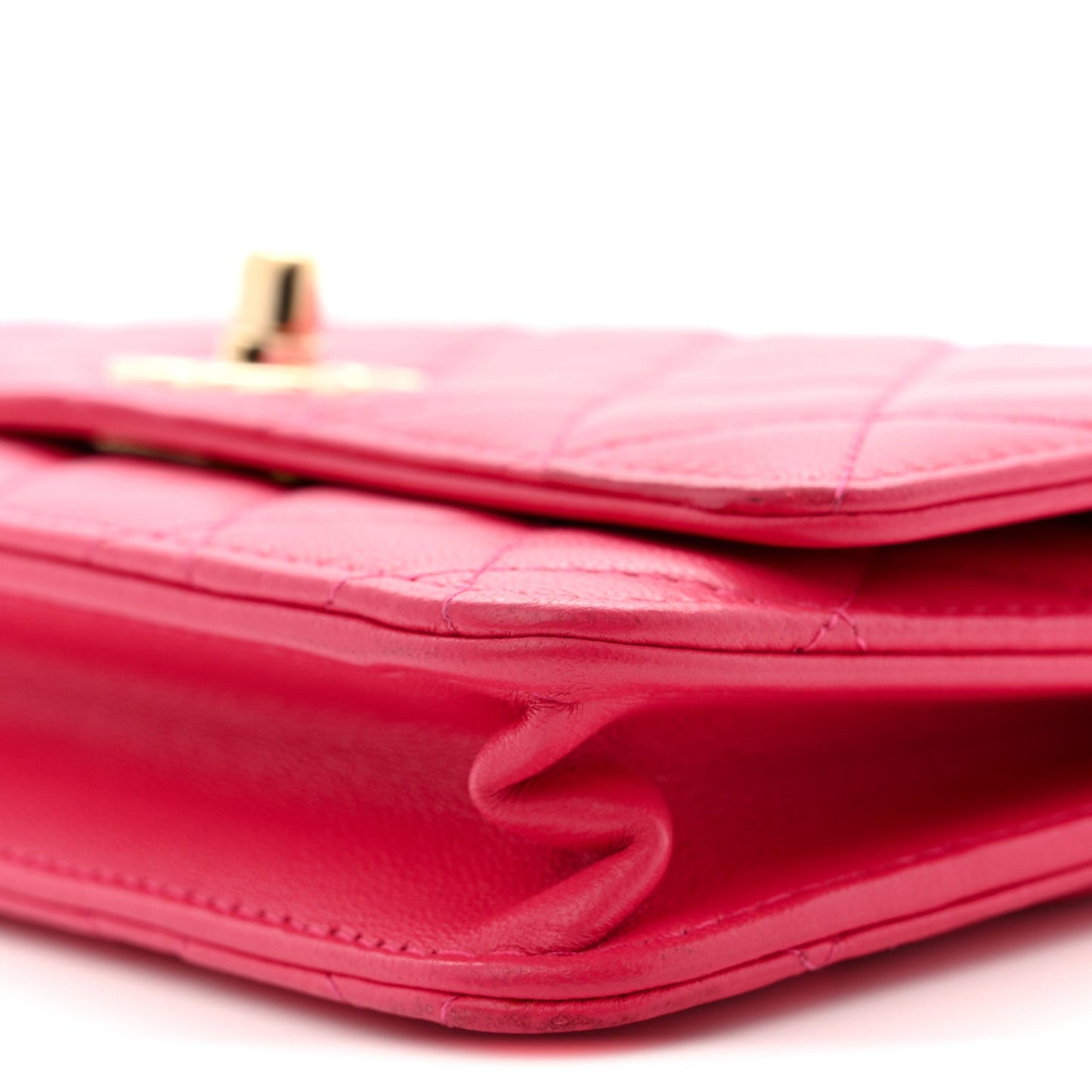 Lambskin Quilted Trendy CC Wallet On Chain WOC Dark Pink