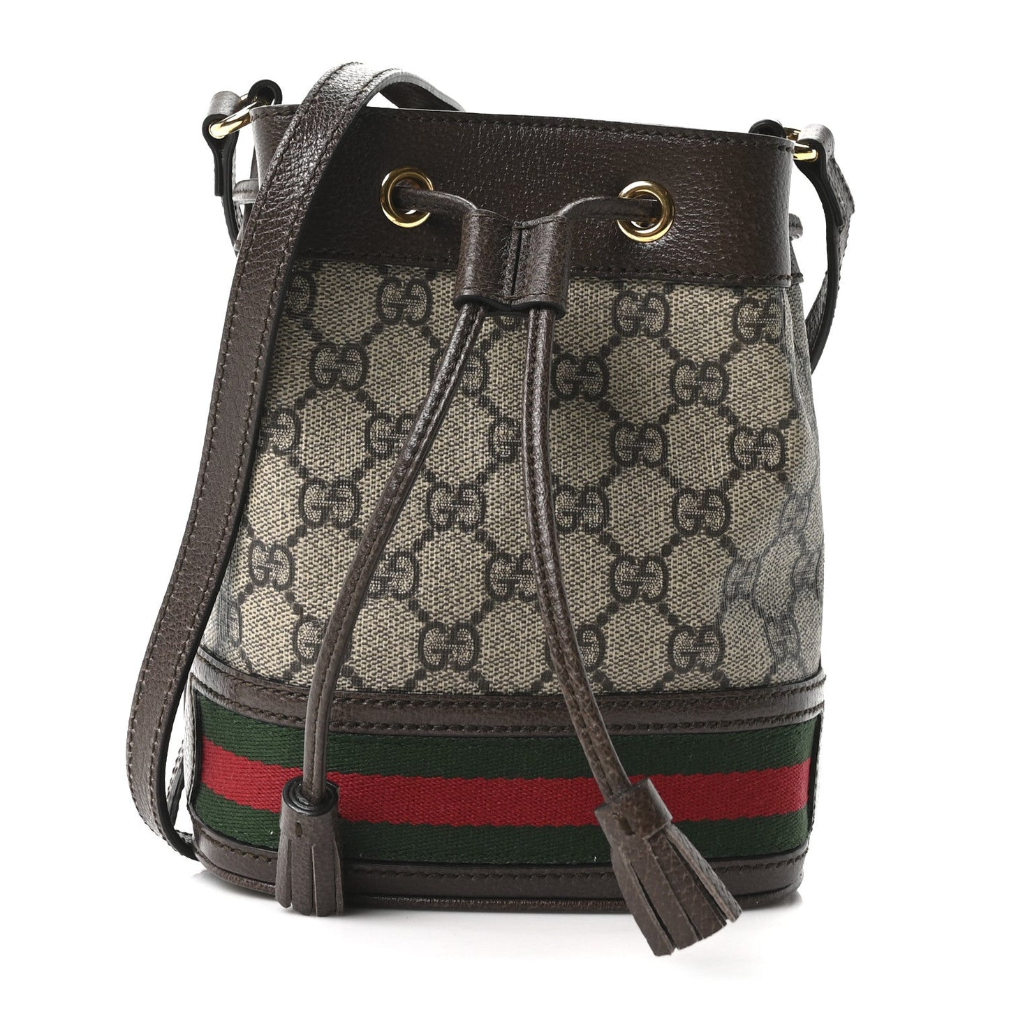 GG Supreme Monogram Web Mini Ophidia Bucket Bag Brown