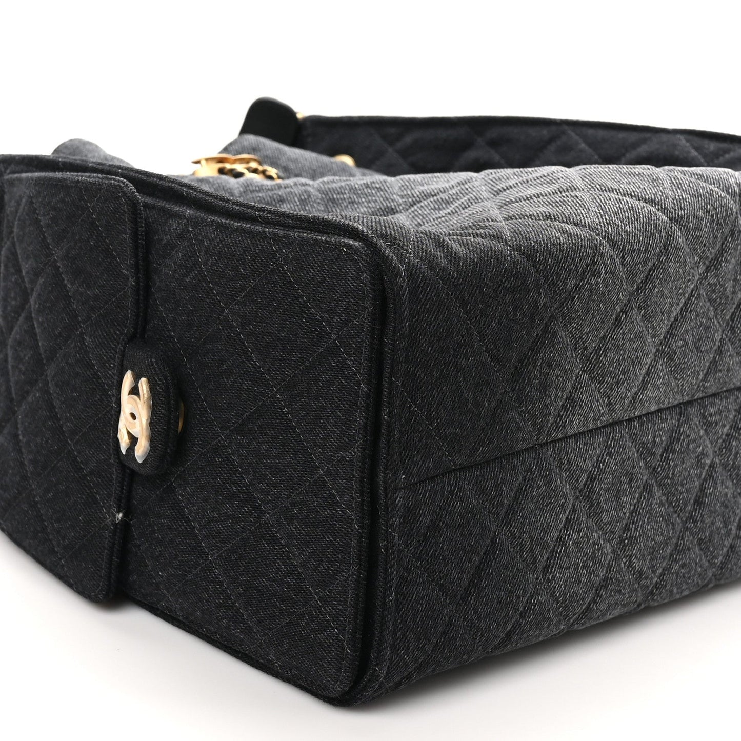 Washed Denim Quilted Medium Chanel 25 Handbag Black