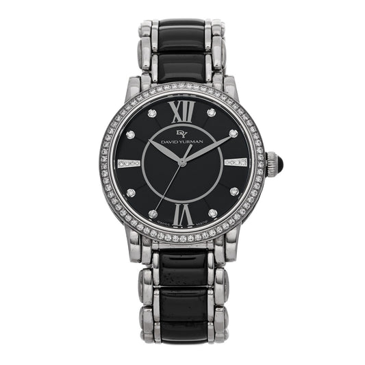 Stainless Steel Ceramic Diamond Bezel 38mm Classic Quartz Watch Black