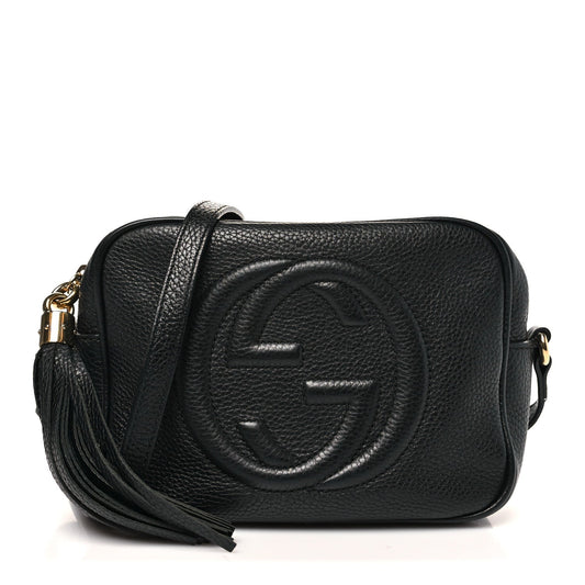 Pebbled Calfskin Small Soho Disco Bag Black