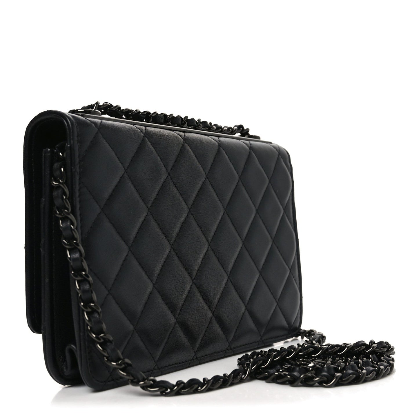 Lambskin Quilted Trendy CC Wallet On Chain WOC So Black