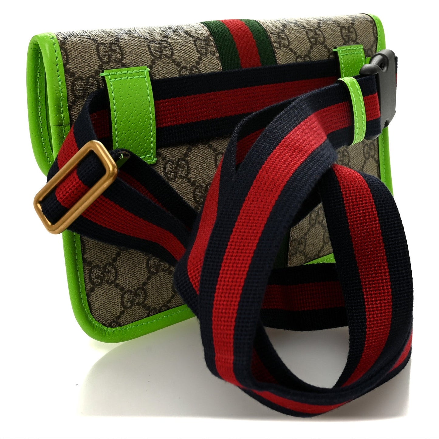 GG Supreme Monogram Web Small Ophidia Belt Bag Beige Ebony Electric Green