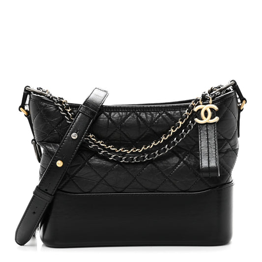 Aged Calfskin Quilted New Medium Gabrielle Hobo Black