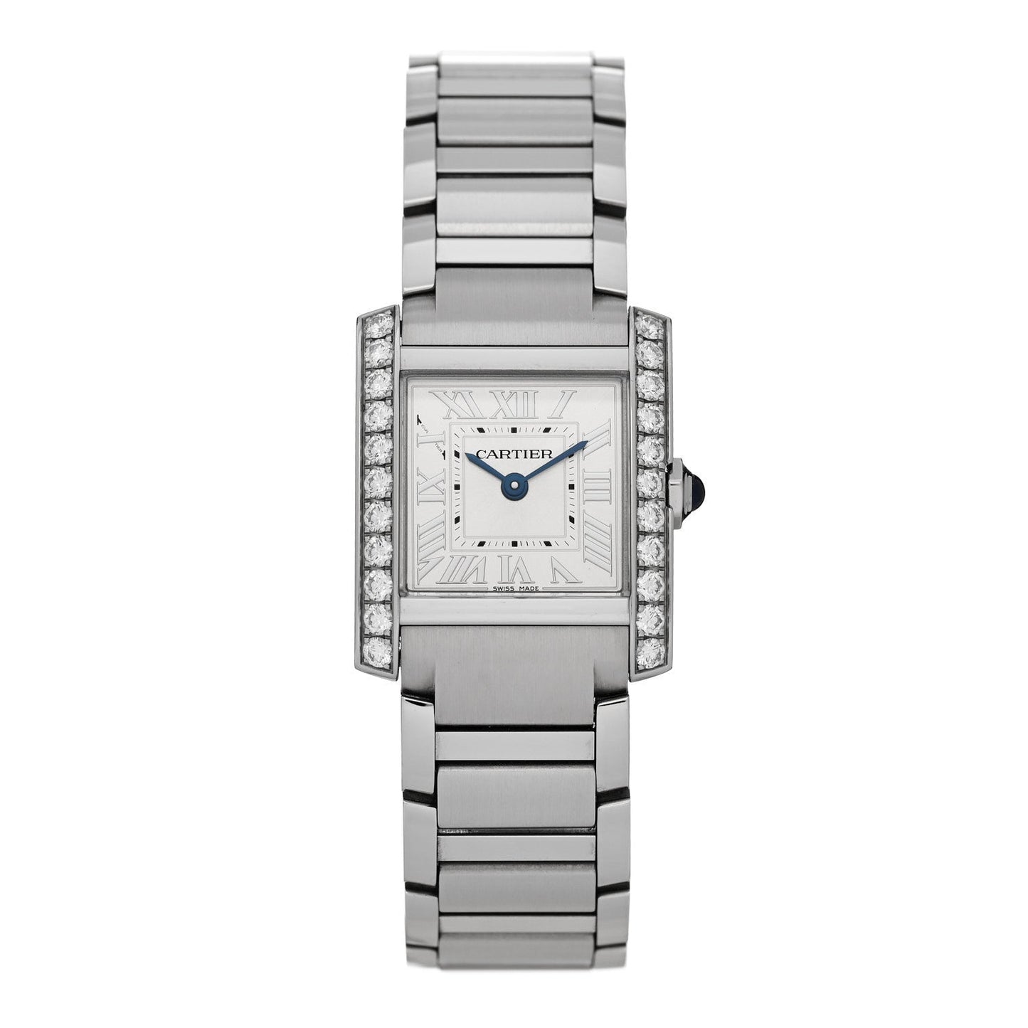 Stainless Steel Diamond Bezel 21mm Tank Francaise Quartz Watch Silver