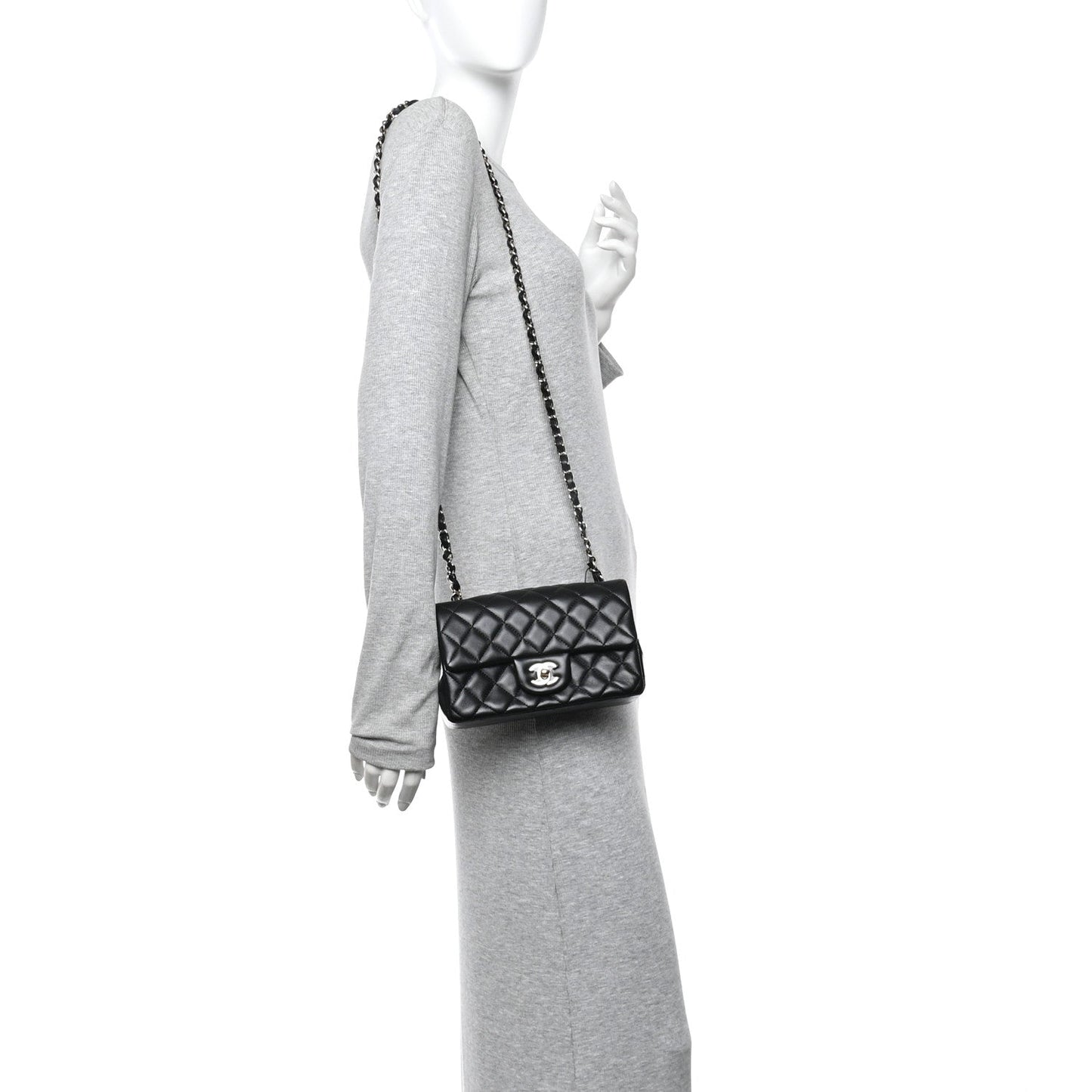 Lambskin Quilted Mini Rectangular Flap Black