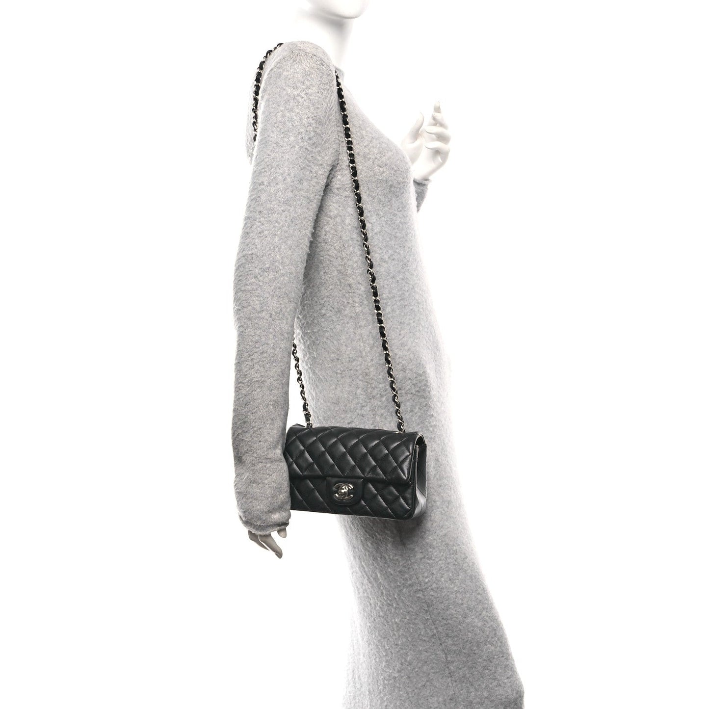 Lambskin Quilted Mini Rectangular Flap Black