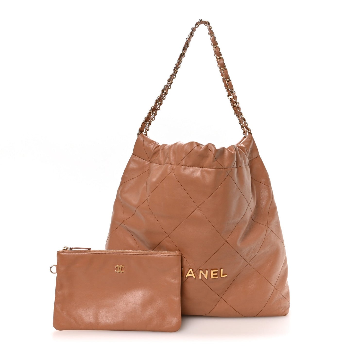 Shiny Calfskin Quilted Chanel 22 Camel