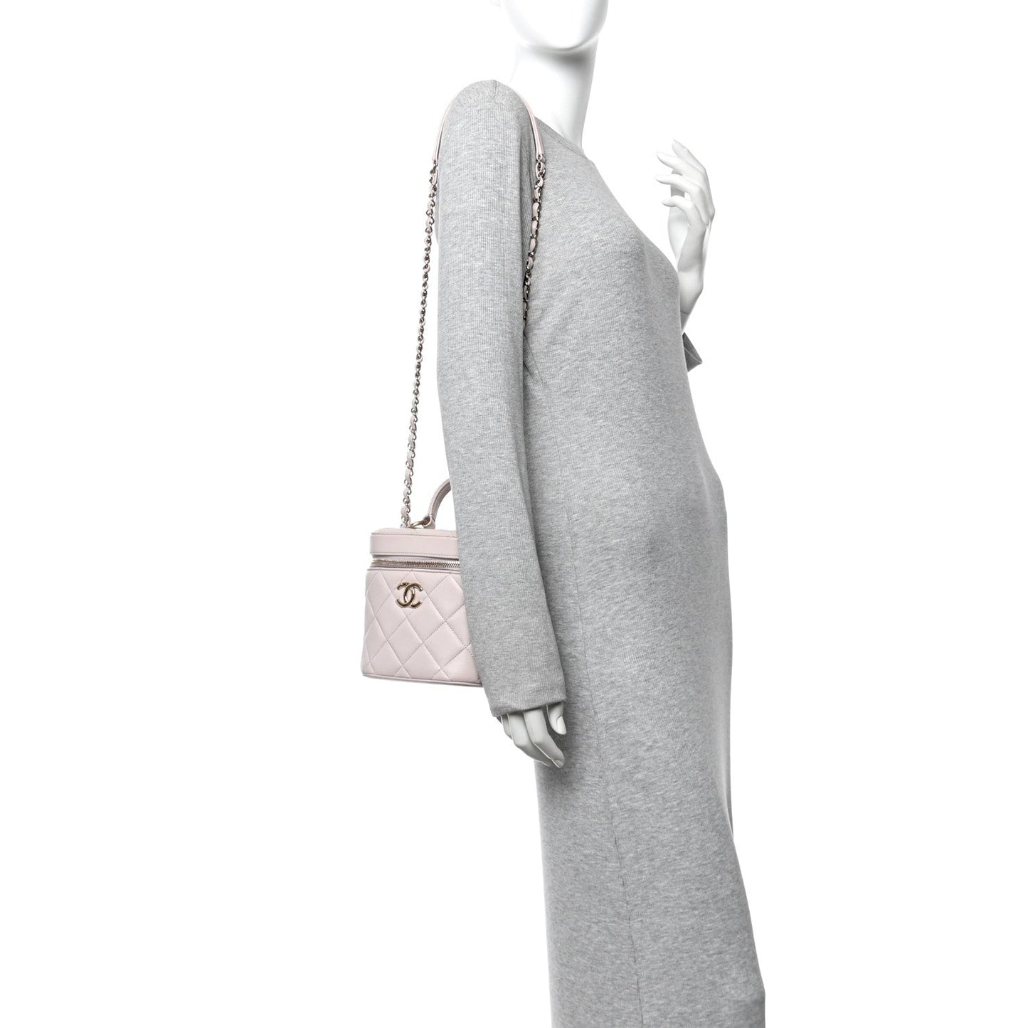 Lambskin Quilted Trendy Vanity Case Lilac
