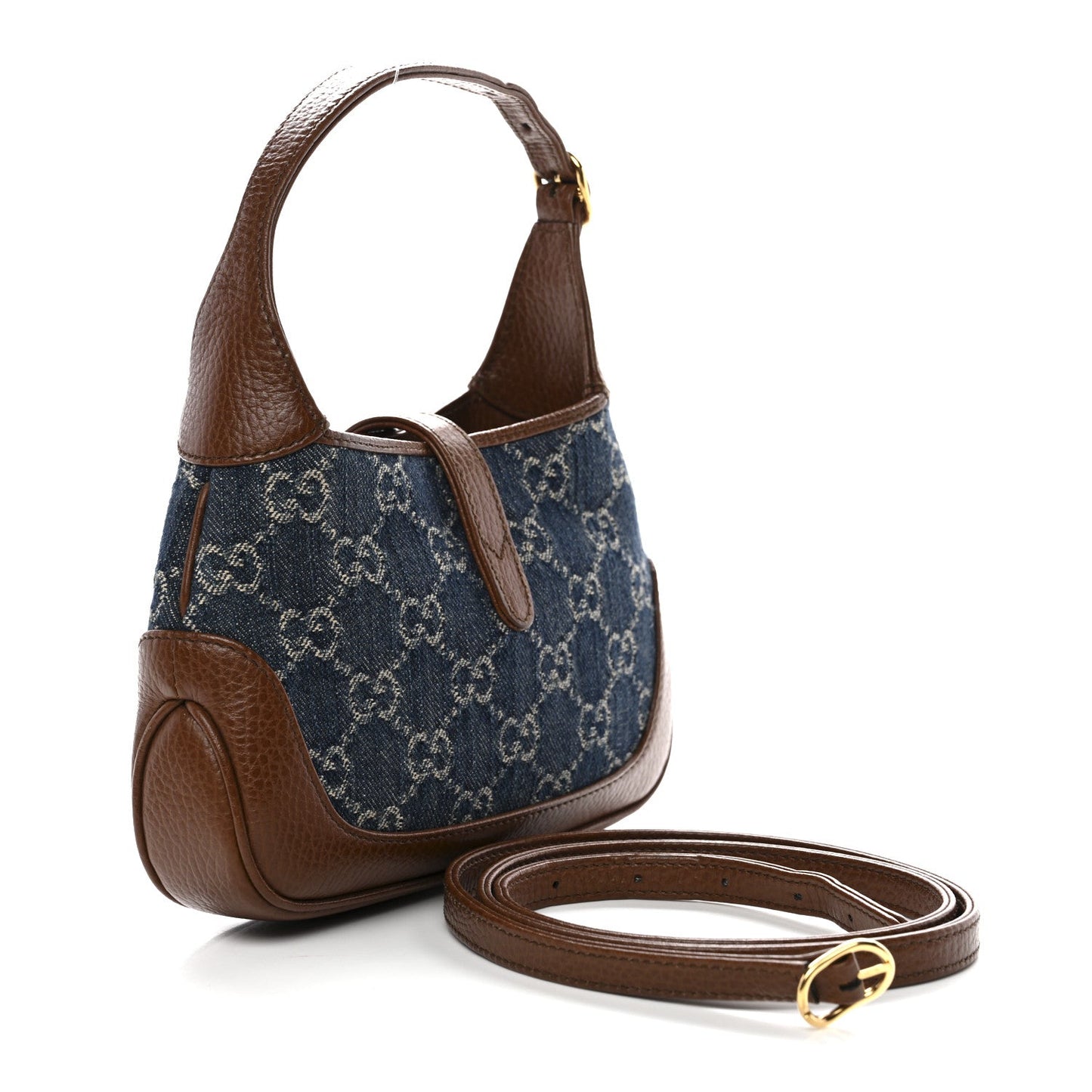 New Denim GG Monogram Calfskin Mini Jackie 1961 Hobo Blue Tea Cuir